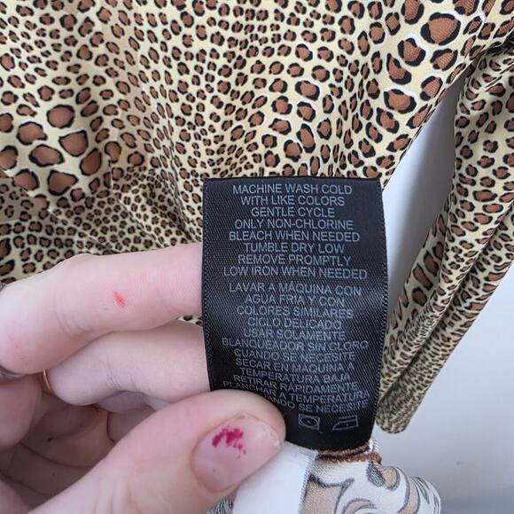 Norma Kamali Brown Leopard Print Stretchy Fitted Feminine Long Sleeve Top Size M - Picture 6 of 9